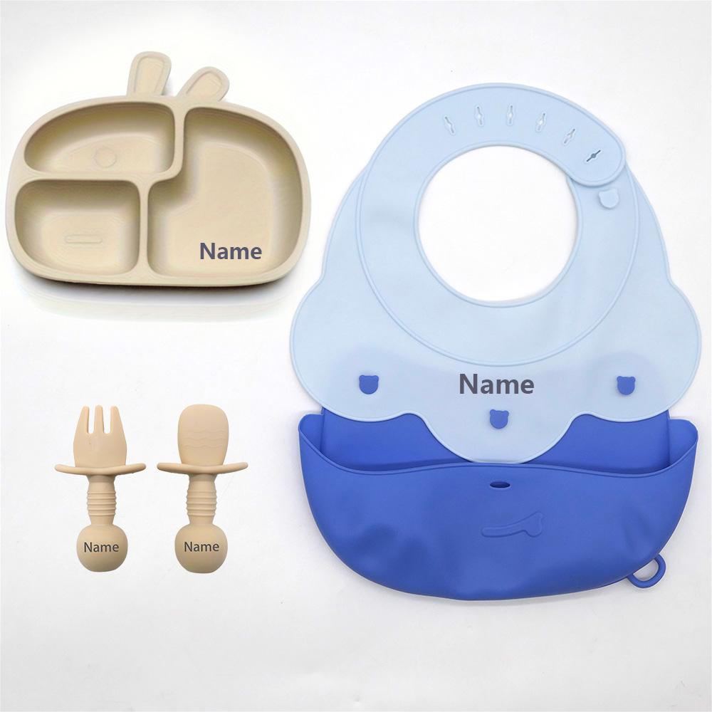 

Customizable Silicone Tableware Set for Babies - Waterproof Easy to Clean with Free Name Engraving Creative Gift Idea
