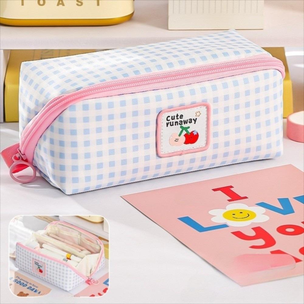Large Capacity Grid Stationery Bag Desktop Storage Dopamine Pencil Pouch Prism Pencil Case  Office