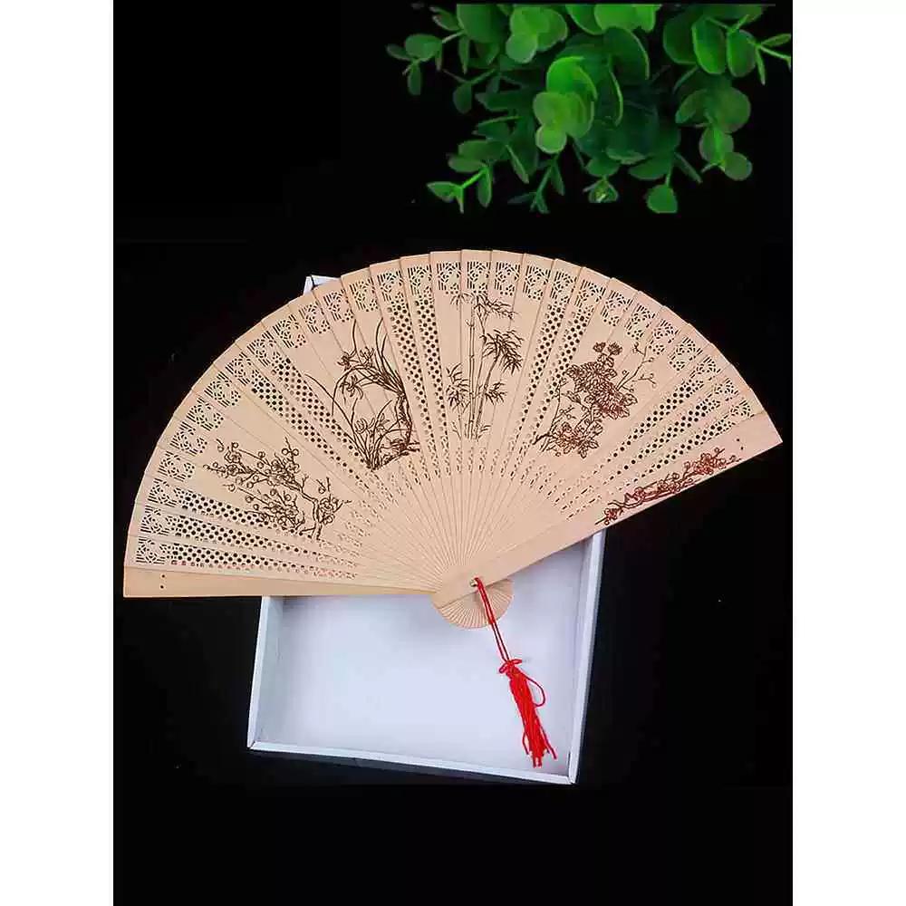 Chinese Style Handmade Small Women's Incense Wood Fan, Sandalwood Fan, Ancient Style Folding Fan, Hollow Classical Women's Fan, Portable