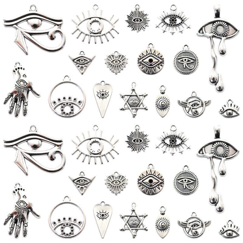 DIY Alloy Jewelry Accessories: 16 Antique Silver Horus Eye Pendants Set