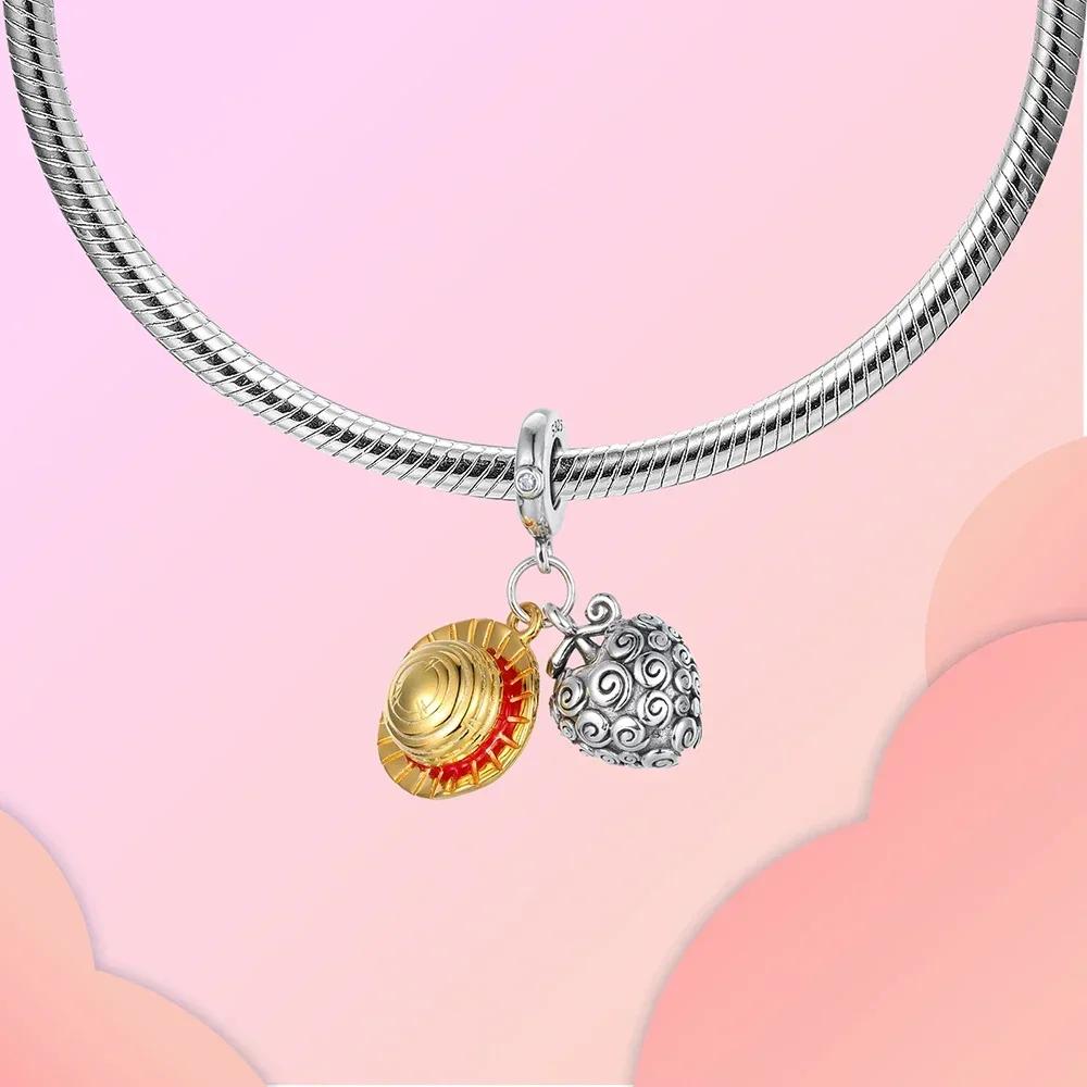 One Piece Straw Hat And Burning Fruit Decorative Charms For Authentic Charm Decorations Bracelet Style Genuine Copper Charm Decorations Bead For