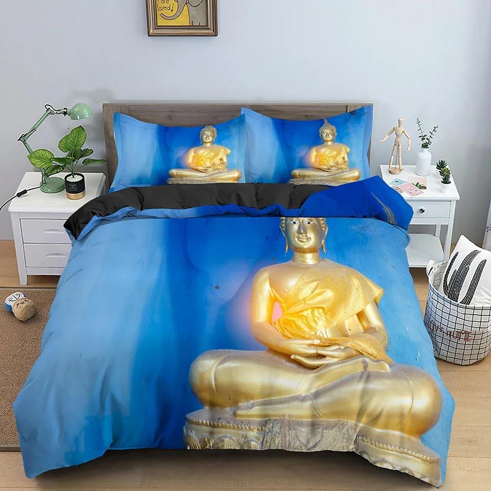 Buddha Statue Duvet Cover Buddhism Printed Bedding Set Comforter Covers Twin King Quilt Cover With Pillowcase Bedclothes