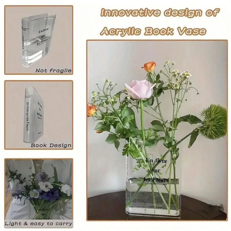 Book Vase Acrylic Book Vase Desktop Vase Bookcase Decoration Aquatic Table Vase Flower Home Decoration Flower Arrangement
