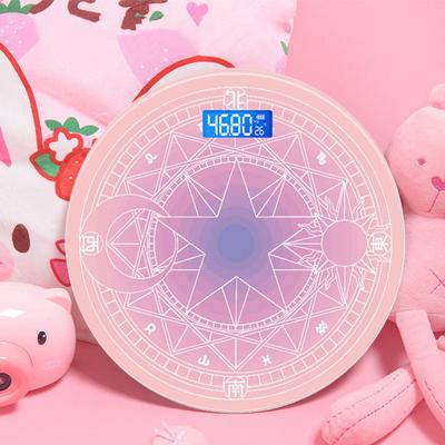 Niedliche rosa Magic Array Badezimmerwaage, LCD-Display, elektronische Digitalwaage, Körperwaage, intelligente Körperfett-Balance, Bodenwaage