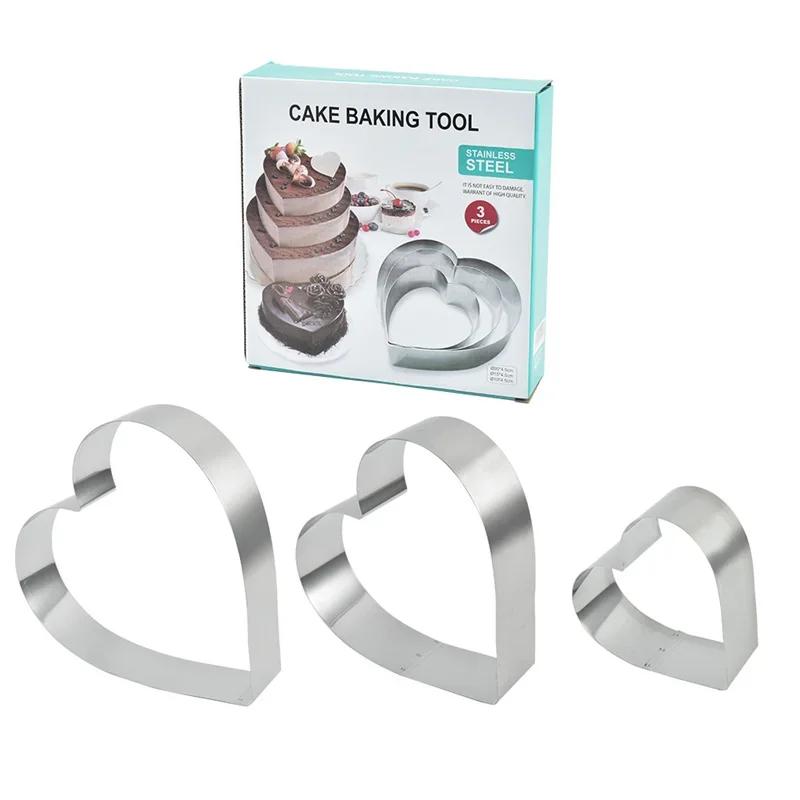 3Pcs/set Love/Round/Flower Mousse Ring Mould Stainless Steel Fondant Pastry Cake Biscuit Decorating Baking Tool Kitchen Bakeware