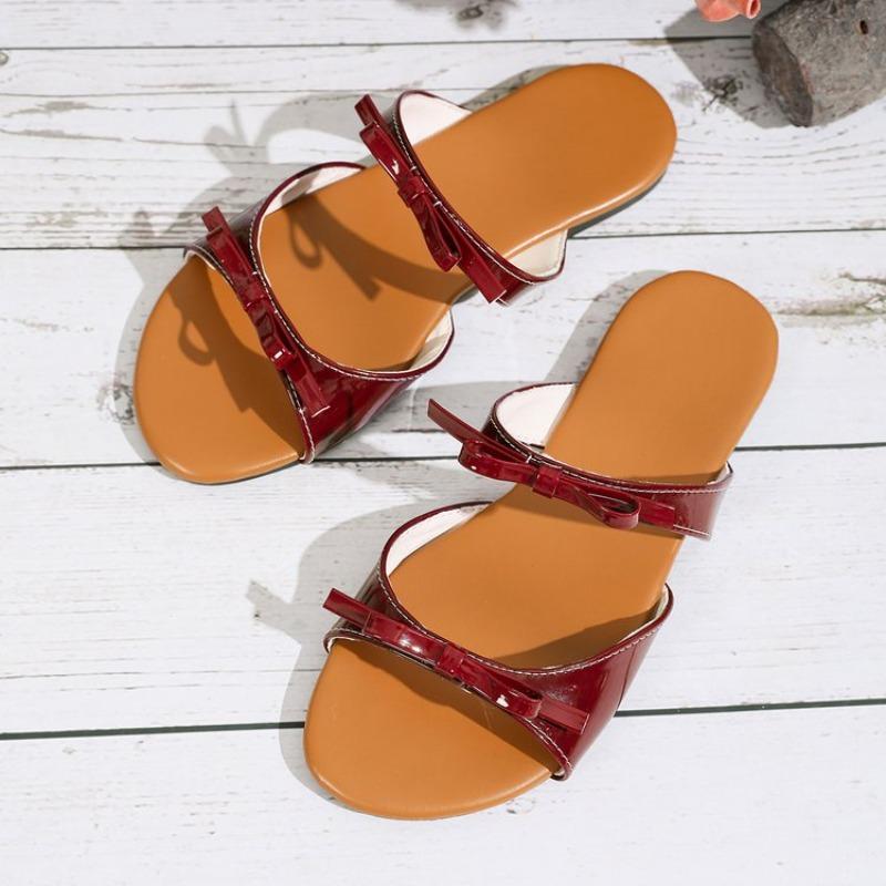 

Модные женские балетки сандалии повседневные тапочки летняя обувь 2025 новая модная нарядная с двойным бантом пляжная богемная обувь женские домашние шлепанцы 35 вино красного