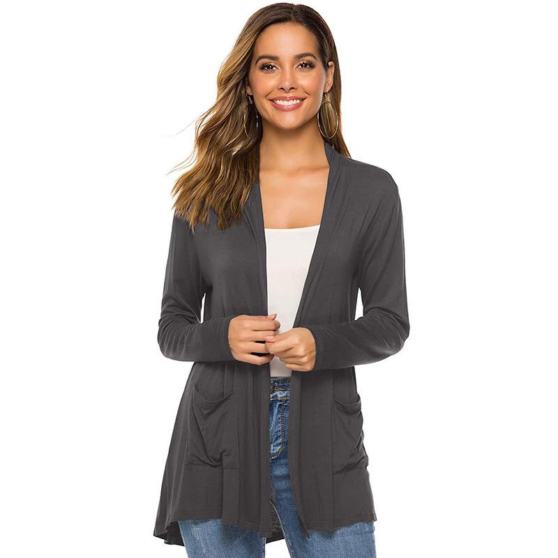 

European & American Women s Slimming Mid-Length Long-Sleeved Cardigan M темно-серого