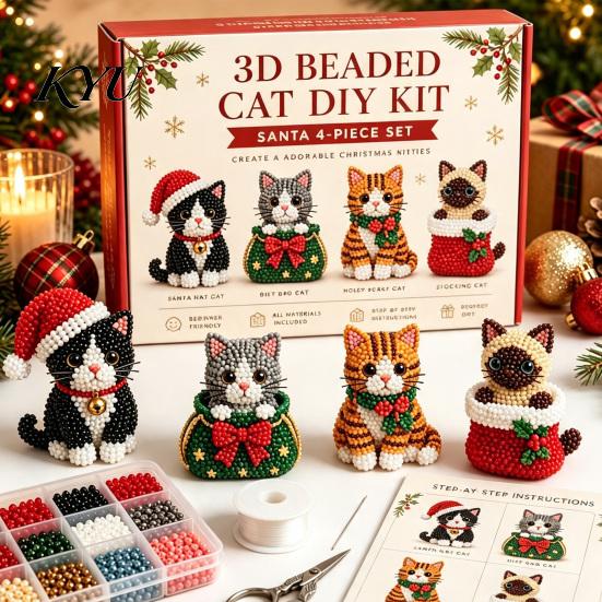Parent Child Interactive Activity 3D Beaded DIY Kit, Lifelike Christmas Animal Beading Craft Set, Set for Kids Handmade Easy Embroidery Kit And Adults