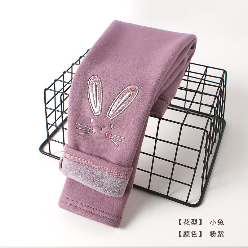 

Брюки для девочек, осенние и зимние брюки с вышивкой котенка и мягкой подкладкой, леггинсы из чистого хлопка с флисом, теплая эластичная резинка на талии 150