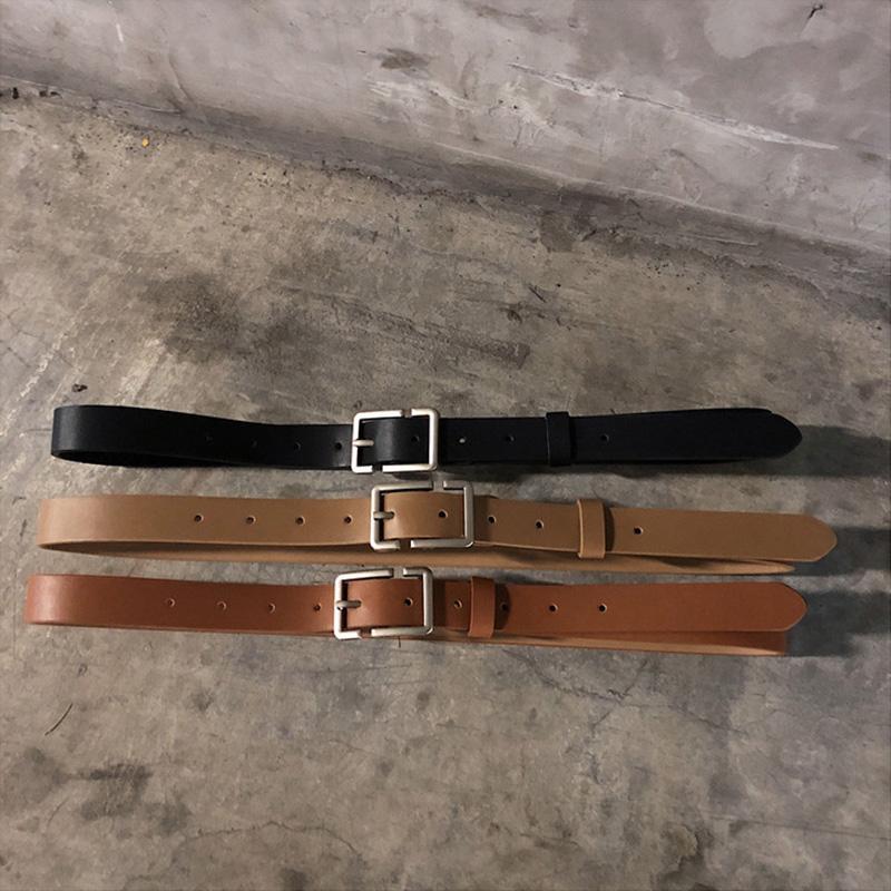 Koreański Cienki Pasek Męski Prosta Kwadratowa Klamra Pinowa Pasek Vintage Jeansy Spodnie Skórzany PU Pas Biodrowy Pasek do Talii