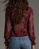 European Deep V-neck Paisley Ruffle Chiffon Blouse for Women