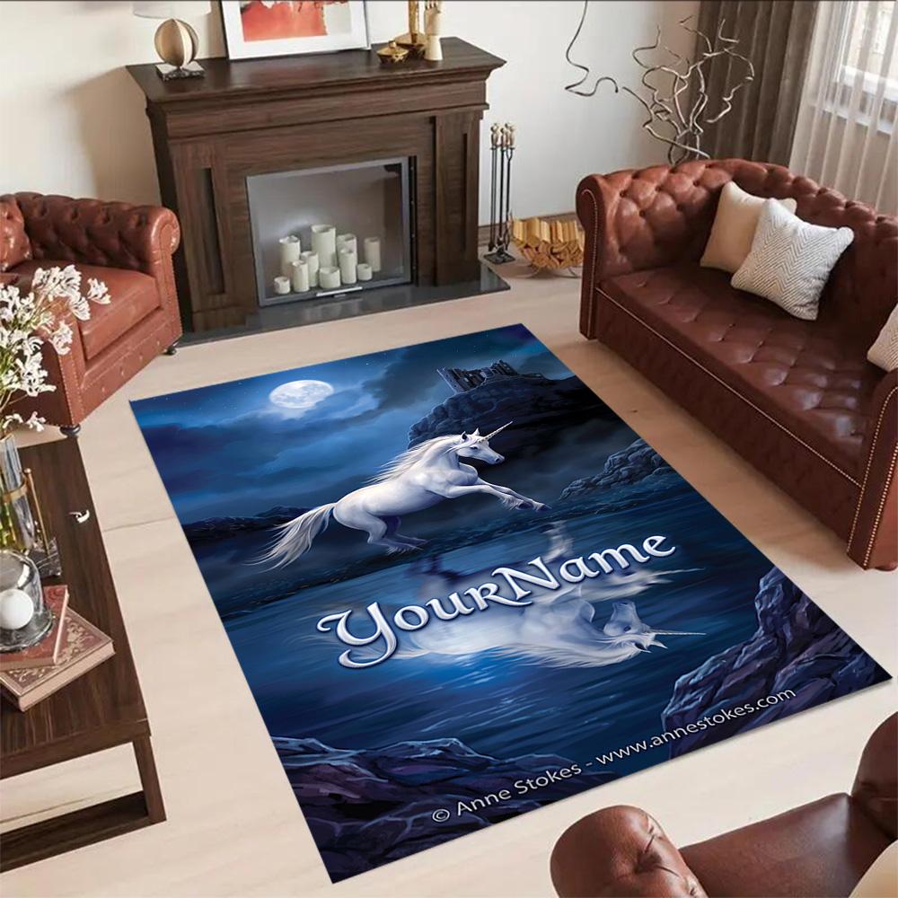 Gothic Illustrations Customizable Name Floor Rug Office Rug Design for Bedrooms Dining Room Kitchen Living Rooms Antislip Carpet Office Home Decor
