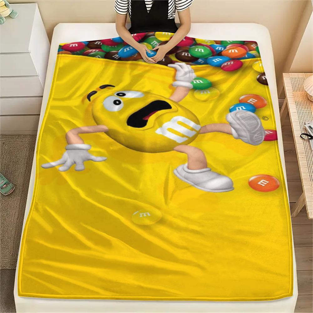 1PC M&M's Patterned Flannel Blanket Suitable For All Seasons for Home Decor Warmth and Comfort Gifts Holiday Present