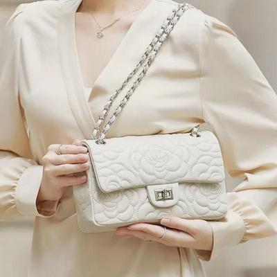 Bolso Bandolera de Cadena de Cuero de Cabra con Diamante Camelia Xiangfeng para Mujer