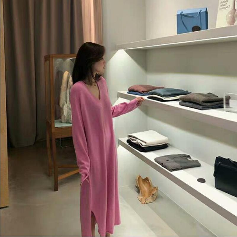 Autumn temperament women's clothing new loose lazy style hooded knitted skirt medium and long bottom dress