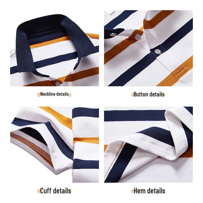 ROMON Men's Striped Short-Sleeve Polo Shirt