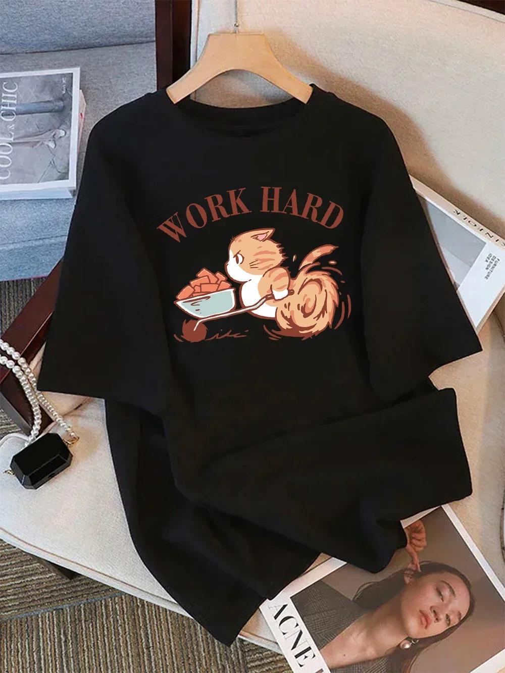 

Women TShirt Summer Work Hard Fighting Cat Cartoons Prints TShirt ONeck Comfortable Harajuku Sleeve Casual Aesthetic Clothes 4XL
