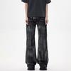 Mens Vintage Washed Straight Fit Jeans With Subtle Flare Cotton Blend Mid-Rise Distressed Detail