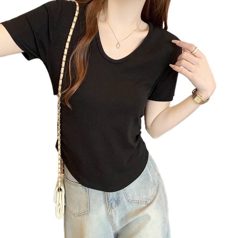 2026 Summer Plus Size Women's Korean Style Youthful Solid Color Ruffled Short Sleeve T-Shirt