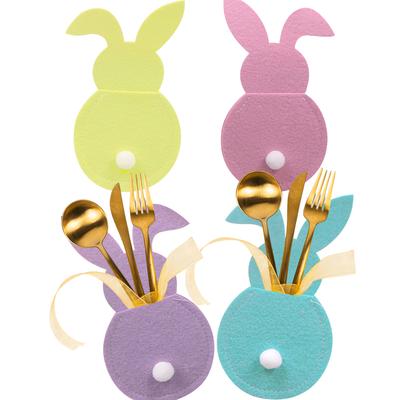 4 Stück Messer Gabeln Hase Hase Taschen Bunte Vliestasche für Frohe Ostern Heimparty Deko Messer Gabeln Halter Kindergeschenke
