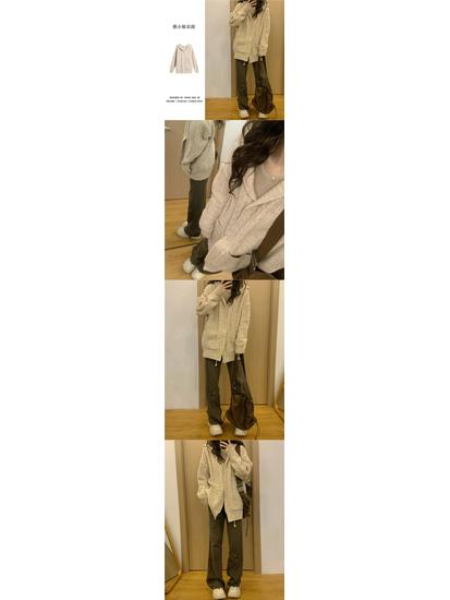 Dámský pletený kardigan s kapucí a silnou copánkovou vazbou - Podzimní/zimní styl