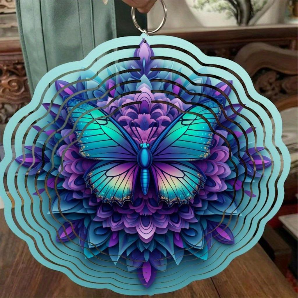 10 Inch Metal Wind Chime with Butterfly Design Vibrant Purple and Teal Outdoor Art for Garden Patio or Porch Christmas Thanksgiving Gift