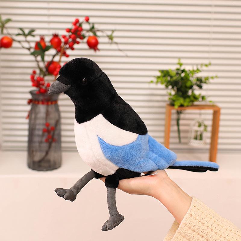 Joyful Magpie Plush Toy - Realistic Bird Doll, Photo Prop, Ornament Gift