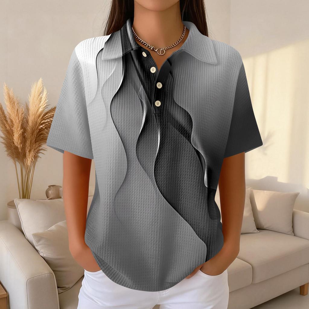 Women's Fashion Casual Lapel Short Sleeve Color Shirt Women's Up Tops