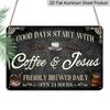 2D Flat 1pc Vintage Metal Signs for Kitchens, Cafes, and Pubs That Say Good Days Begin with Coffee, Aluminium Metal Wall Decor, Perfect for Home