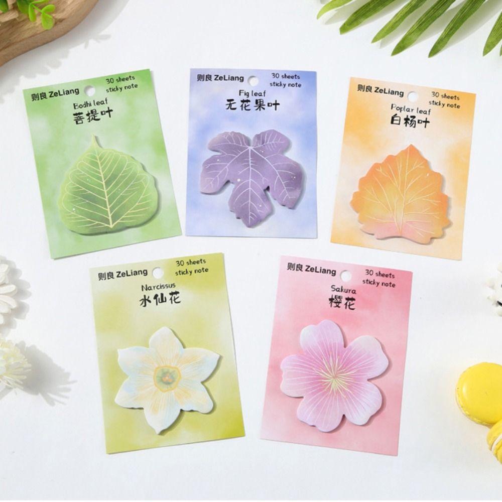 30Sheets Leaves and Flowers Sticky Notes Cute Simulated Leaves Memo Notes Creative Memo Pad Sticky Paper Kawaii Stationery