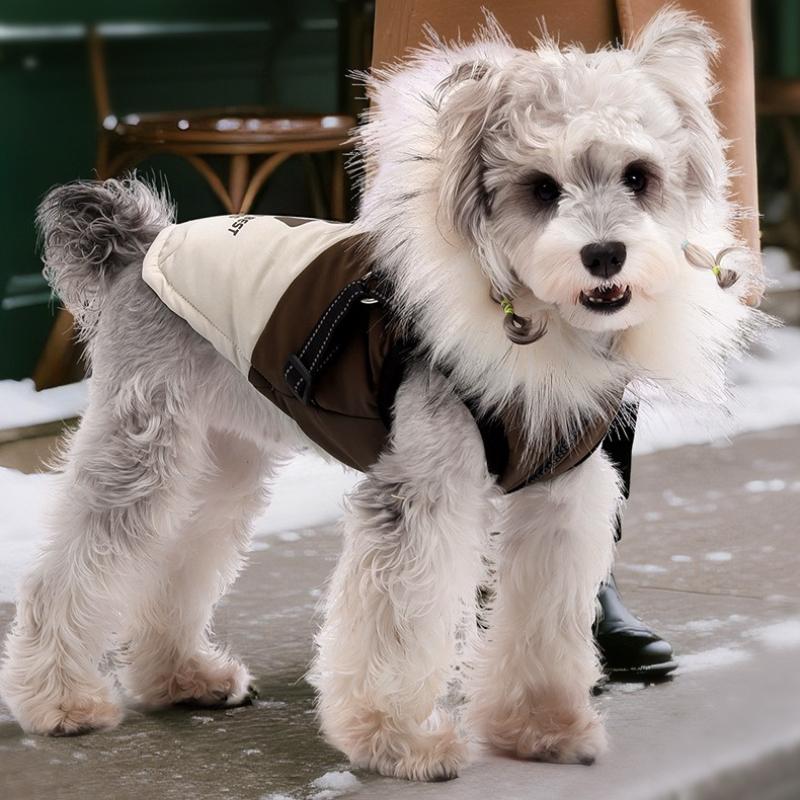 Pet Dog Winter Warm Plush Coat Fleece Hooded Puppy Reflective Winter Clothing Dog Cat Clothes Warm Cotton Vest Hooded Fur Collar