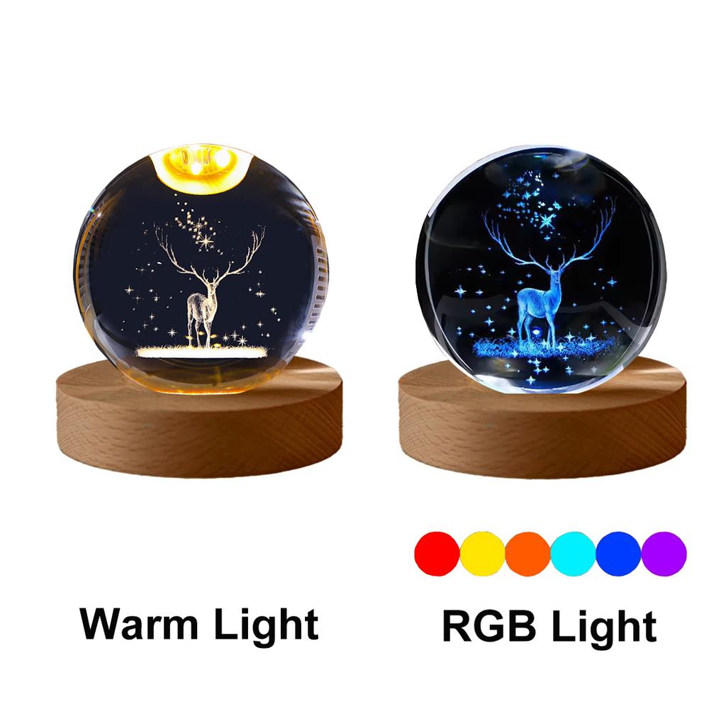 6cm Bedside Lamp Solar Theme Cosmos Series Crystal Ball Night Lights Milky Way Moon Small Ornaments for Desk Creative Gift RGB