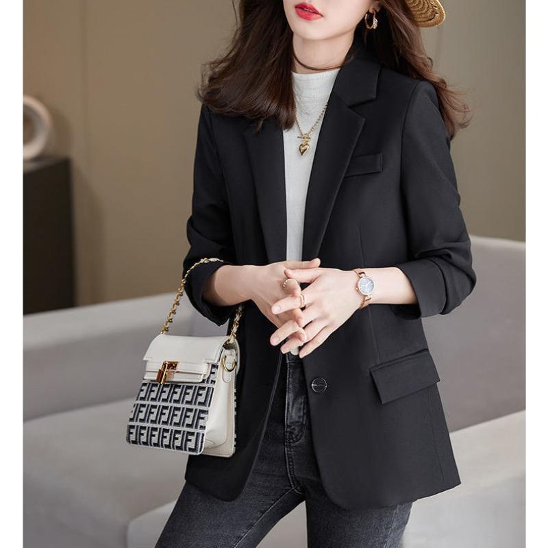 Spring and autumn new blazer, high-end casual design, small suit, solid color top woman