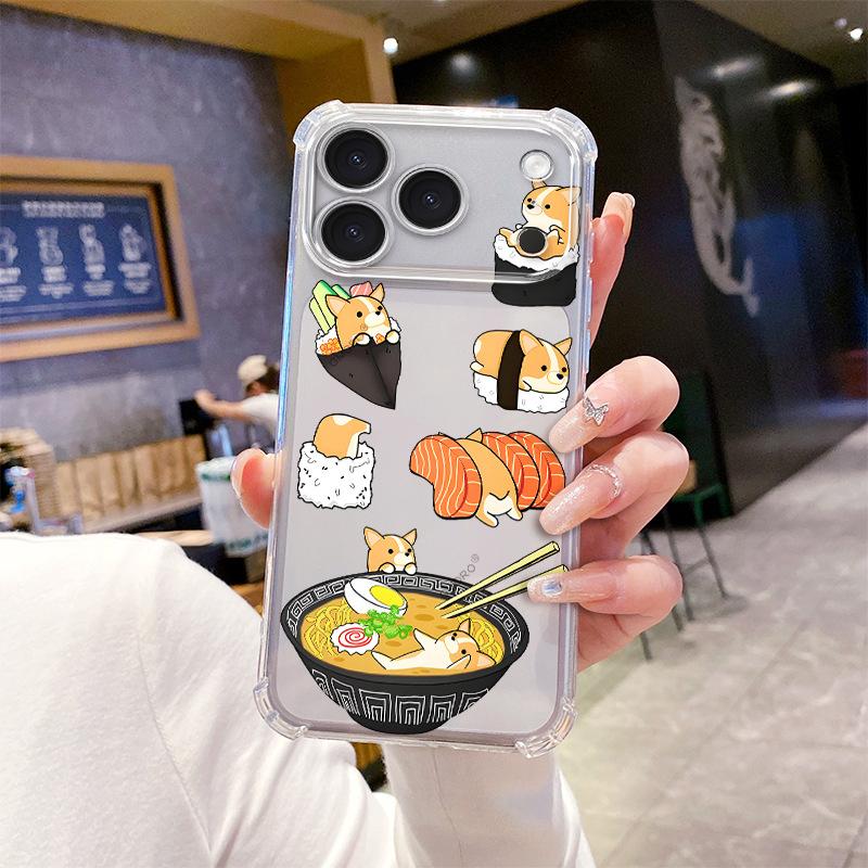 Internet celebrity same cute corgi sushi TPU transparent anti-drop soft case Apple 14/15promax mobile phone case