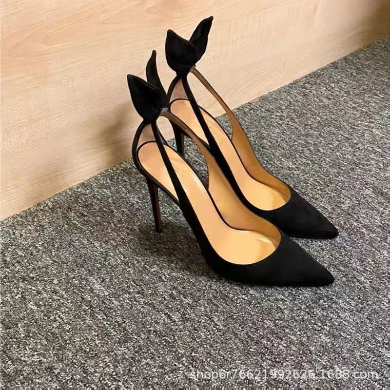 

2025 European and American new bed high heels sexy light mouth rabbit ears pointed head thin heel professional single shoes bag head sandals 34