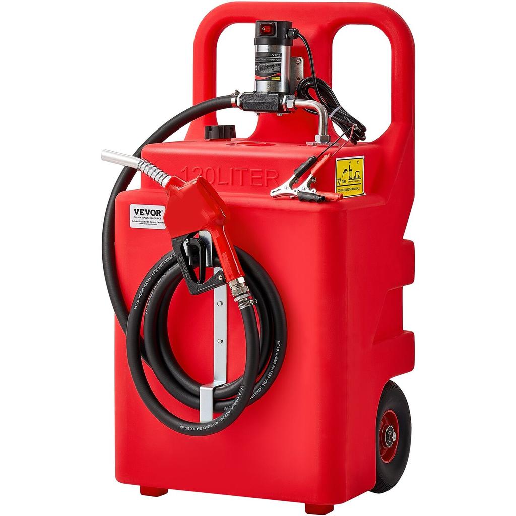 Diesel Overzet Tank, 32 Gallon, Draagbare Kerosine Tank met 12V DC 10 GPM Elektrische Overzetpomp, 13 ft Leveringsslang & Zelfsluitend Mondstuk,
