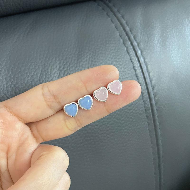 All-body Korean Ins Blogger Pink Blue Peach Heart Heart Earrings for Women Candy Color Heart Shape Earrings
