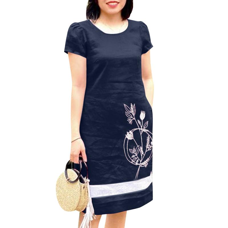 ZANZEA Women Casual O-neck Short Sleeve Floral Embroidery Dress
