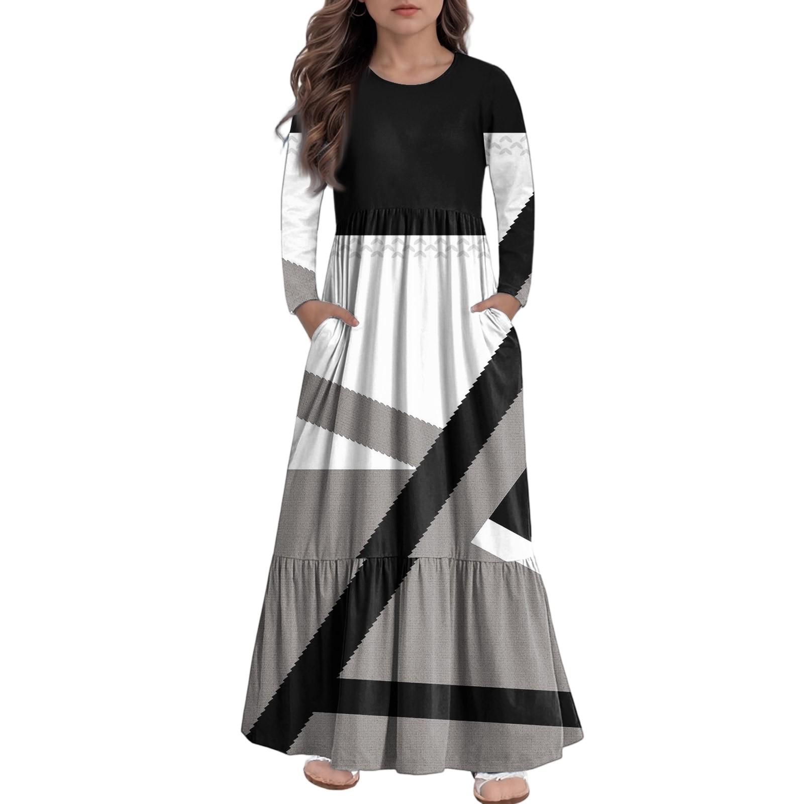 

Макси-платье для девочек, повседневные праздничные платья - платье с длинным рукавом и карманами для 4-14 лет 130