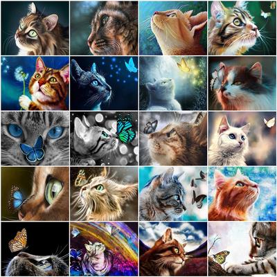 Pintura de diamantes 5D DIY, mosaico cuadrado completo de animales y gatos, punto de cruz, bordado de diamantes, mariposa, decoración del hogar