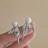Silver Needle Human Fish Tail Love Zircon Pearl Stud Earrings Niche Design Sense a Two-wear Earrings Cold Wind Earrings Women