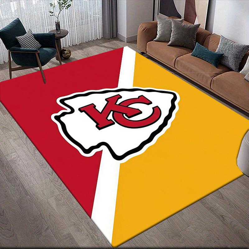 Kansas City Chiefs Flannel Pattern Square Carpet,Area Rug,Carpet Rug for Living Room Bedroom Sofa Playroom Decor,Non-slip Floor Mat