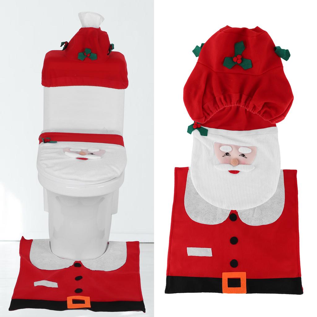Christmas Toilet Seats Cover Bathroom Mat Decor Toilet Cover Rug Set Home Decoration
