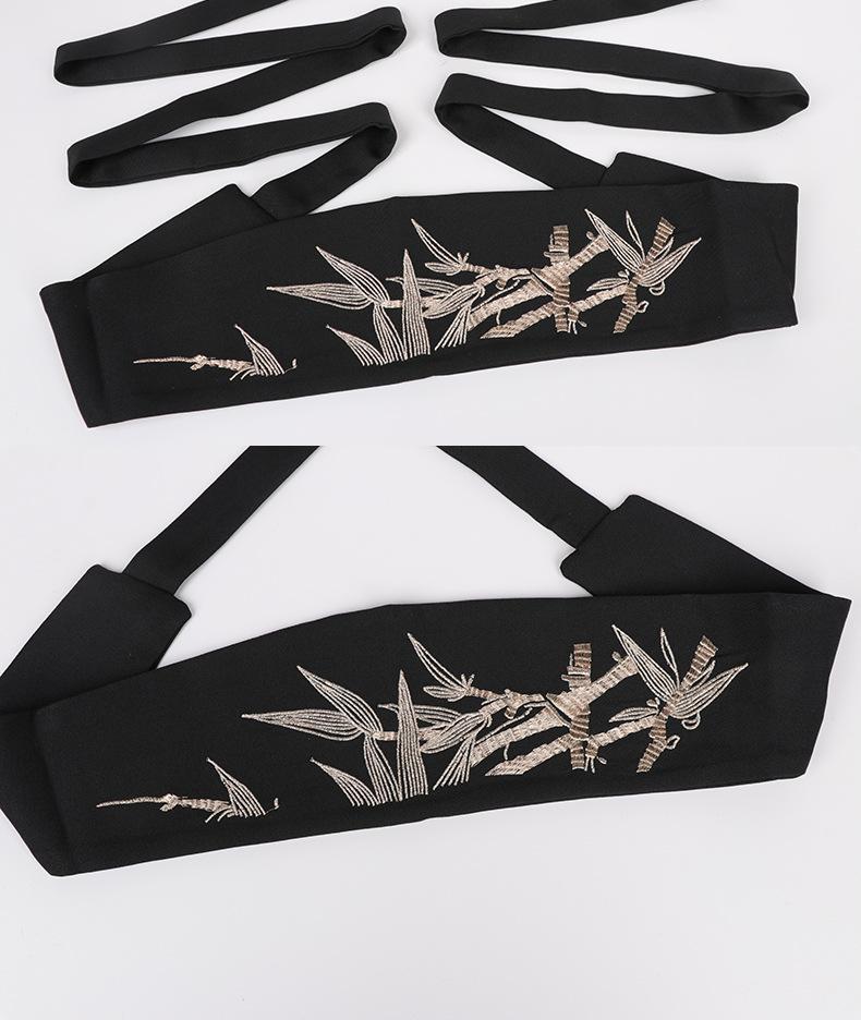 Chinese Style Hanfu Waist Belt Embroidery Bamboo Pattern Corset Belt Traditional Retro Sash for Women Dress Decor