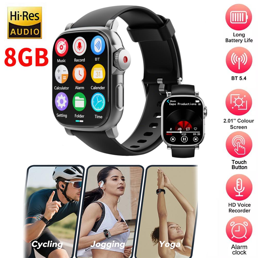 MP3 Player Watch BT 5.4 Touch Screen Music Player Built-in Speaker Voice Recorder for Sports Running & Gym