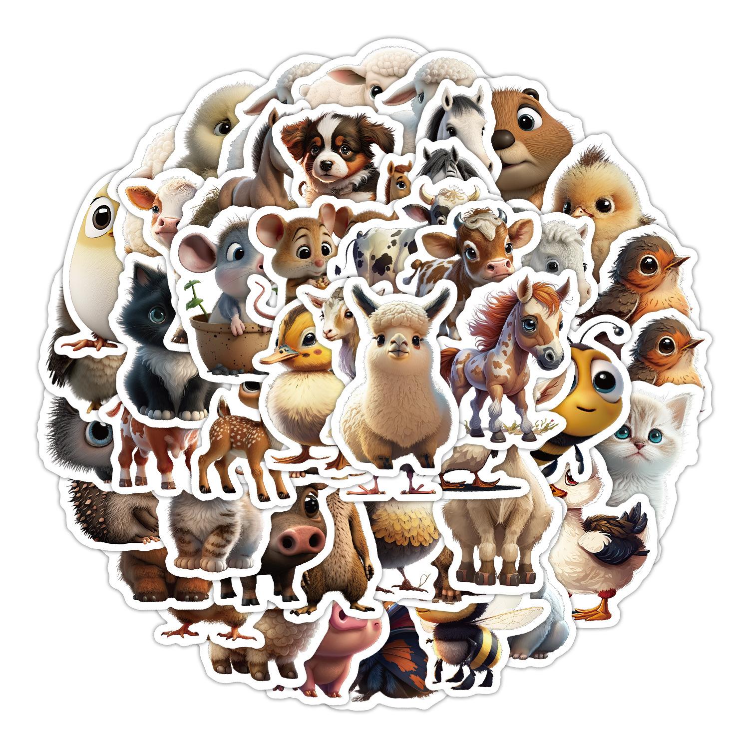 

50 Pieces of Non-repeat Animal Farm Stickers Pack Water Cup Mobile Phone Waterproof Decorative Stickers Children s Hand Account Stickers