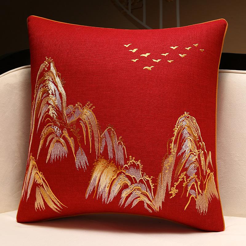 Sofa Throw Pillow Pillowcase Soft Silky Feeling Backrest Cushion Cover Living Room Luxury Decor Chinese Shanshui Embroidery