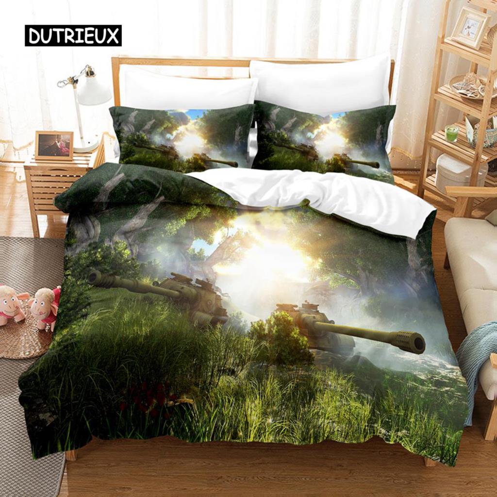 Zestaw Poszwy na Kołdrę Tank Rozmiar King Zestaw Pościeli o Tematyce Wojennej Poszwa na Kołdrę Dirt Bike dla Dzieci Chłopców Mężczyzn Wygodna Poszwa na Kołdrę z Mikrofibry