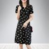 Contrasting Color Polka Dot Polo Dress for Women In Summer New Korean Style Slim Waist-hugging Black Midi Skirt