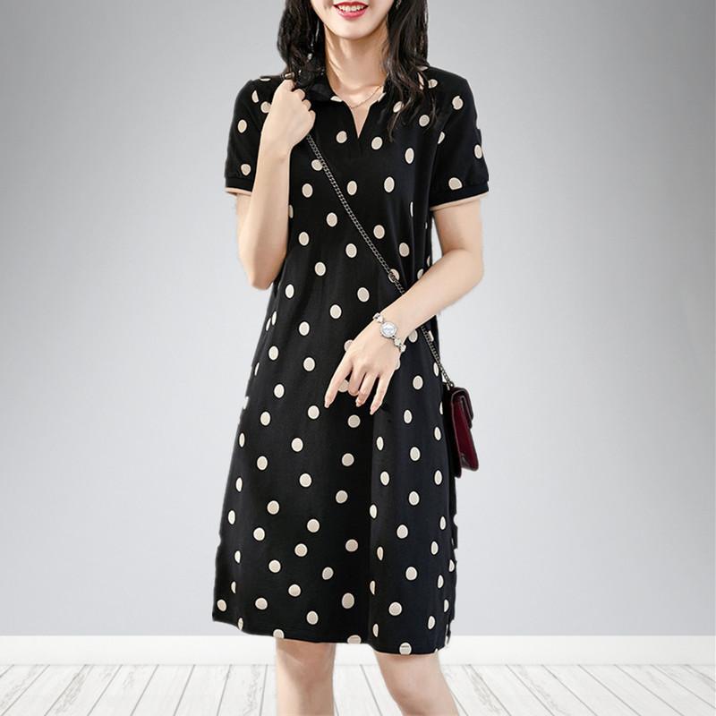 Contrasting Color Polka Dot Polo Dress for Women In Summer New Korean Style Slim Waist-hugging Black Midi Skirt